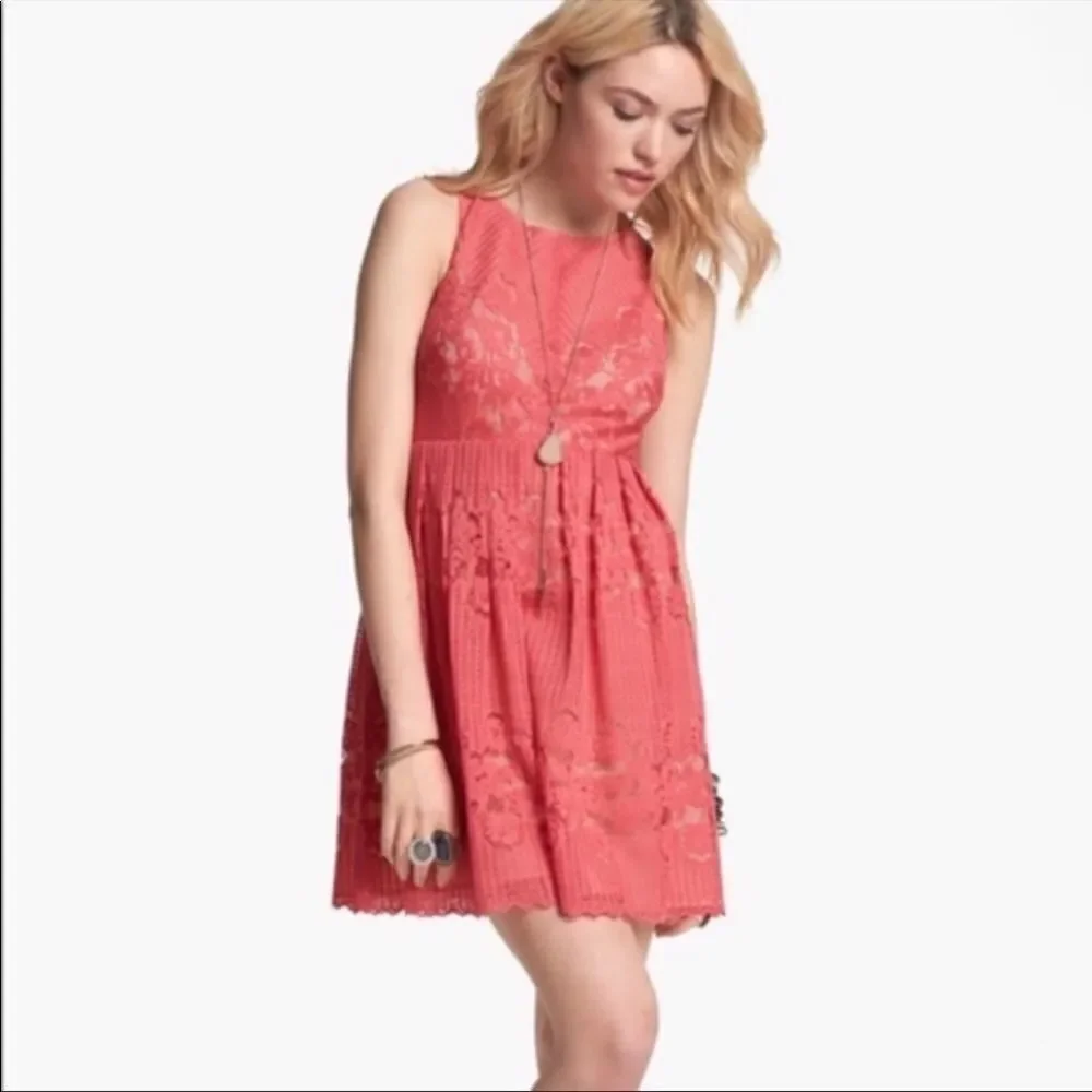 NWOT Free People Rocco Coral Pink Lace Babydoll Dress